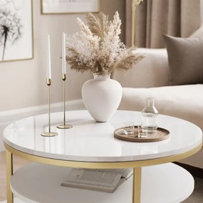 KONFERENČNÝ STOLÍK LEONARDO S POLICOU BIELY LESK + ZLATÝ
