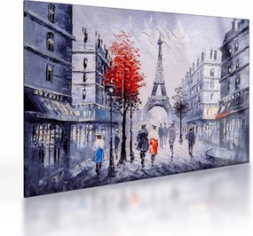 Sklenený obraz uličky v Paríži, olejomaľba (70x50 cm)