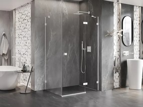 Mexen Lunar, pravostranný výklopný sprchový kút 75 x 90 cm, 8mm číre sklo, biely profil, 834-075-090-20-00-P