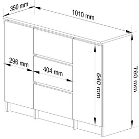 Komoda K100 2D 3SZ dub sonoma / biela
