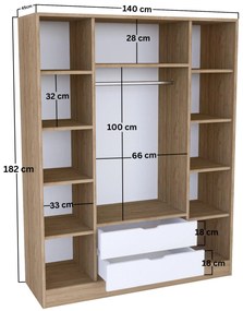 Šatníková skriňa Nisae 18 (svetlá orechová biela). Vlastná spoľahlivá doprava až k Vám domov. 1108127