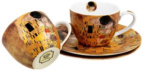 Súprava šálok s podšálkou espresso Klimt THE KISS 2 ks 90 ml hnedá