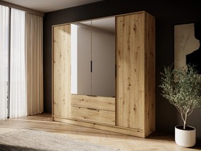 Šatníková skriňa Kelly 4D 206 cm so zrkadlom dub artisan