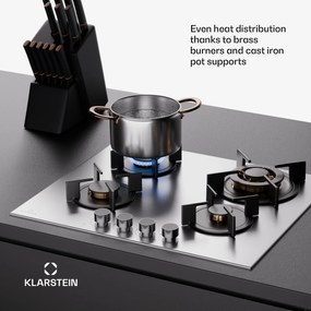 Klarstein Goldflame 4, plynová varná doska, 4 horáky, sebestačná, zemný plyn/propán, nehrdzavejúca oceľ