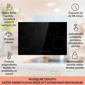Klarstein Virtuosa 5, vstavaná varná doska, 5 zón, 8200W, sklokeramika