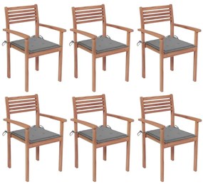 Stohovateľné záhradné stoličky s podložkami 6 ks tíkový masív 3072573