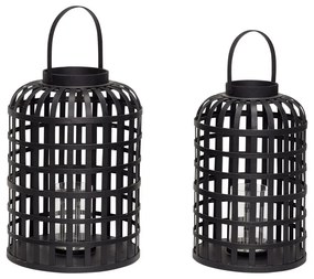 Súprava 2 čiernych bambusových lampášov Hübsch Bamboo Garo