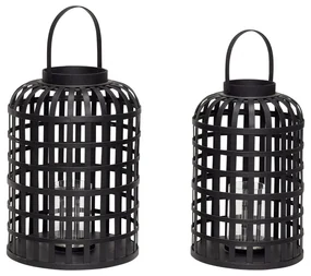 Súprava 2 čiernych bambusových lampášov Hübsch Bamboo Garo