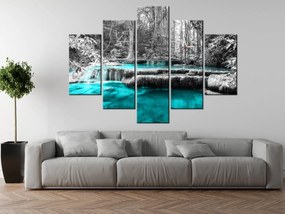 Gario Obraz s hodinami Modrý vodopád v džungli - 5 dielny Rozmery: 150 x 105 cm
