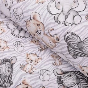 Biante Detský bavlnený behúň na stôl Sandra SA-335 Africké zvieratká na sivom zebrovanom 35x180 cm