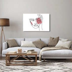 Obraz - Line art tvár s ružou (90x60 cm)