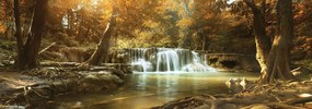 Fototapeta - Vodopád v jesennom lese (254x184 cm)