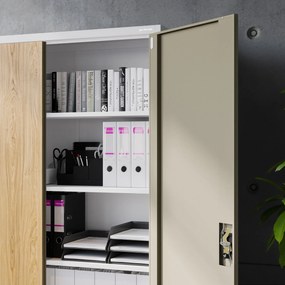 Kancelárska kovová skrinka na dokumenty JAN II, Eco Design: biela/dub sonoma