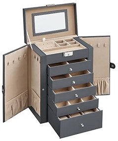 Šperkovnica, 6 úrovní, šedá, 32x26x15,5cm