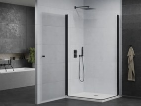 Mexen Pretoria Duo, sprchovací kút s 2-krídlovými dverami 80 (dvere) x 70 (dvere) cm, 6mm číre sklo, čierny profil + slim sprchová vanička 5cm biela s čiernym sifónom, 852-080-070-70-02-4010B