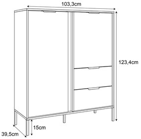 KOMODA VYSOKÁ LOREEN TMAVOŠEDÁ + ZLATÁ SO ŠUPLÍKMI NA NOŽIČKÁCH 103 cm