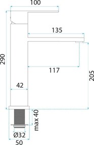 Rea Arcos, vysoká umývadlová batéria h-290, medená matná, REA-B6968