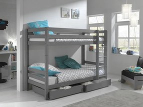 Poschodová postel z masívu s dvomi zásuvkami borovica šedá 161cm 90x200cm