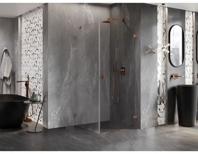 Mexen Lunar-B, pravostranný výklopný sprchový kút 70 x 70 cm, 8mm číre sklo, profil ružové zlato, 832-070-070-60-00-P