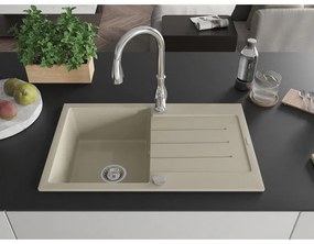 Mexen Bruno, 1-komorový granitový drez 795x495x200 mm a drezová batéria Savita, béžová, 6513-69-672601-00