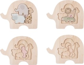 Jabadabado Drevené vrstvené puzzle Safari – 6 zvieratiek pre malé ruky, 18+ mesiacov (17×22 cm)