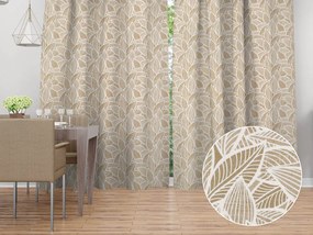 Biante Dekoračný záves Leona LN-168 Biele listy na svetlo hnedom 130x140 cm