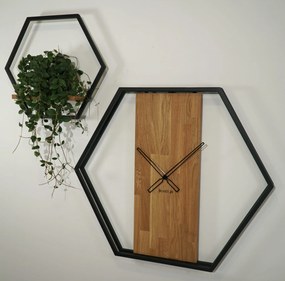 Dekorstudio Kovové hodiny s dubovým drevom LOFT HEXAGON 80cm