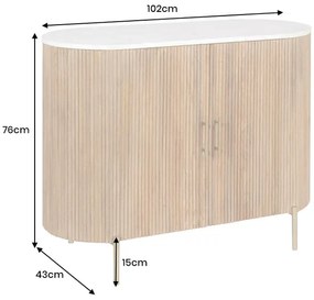 Komoda TRES 105 cm mangové drevo prírodná s bielou mramorovou doskou a zlatými úchytkami