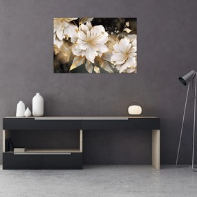 Obraz - Kvety v zlate (90x60 cm)