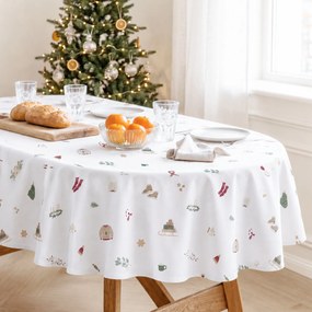 Goldea vianočný oválny obrus 100% bavlnené plátno - vianočné symboly 120 x 160 cm