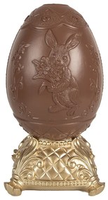 Hnedá dekorácia čoko vajcia s králikom na zlatom podstavci - 14*14*25 cm