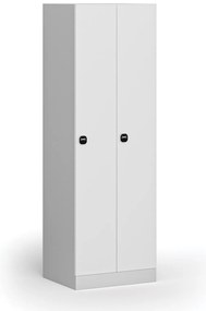 Kovová šatníková skrinka, 2-dverová, 1850 x 600 x 500 mm, demont, zámok s čítačkou RFID kariet, laminované dvere, biela