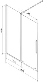 Mexen Velar, 2-krídlová posuvná vaňová zástena 150 x 150 cm, 8mm šedé sklo, medená matná, 896-150-000-41-65