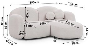 Krémovobiela rohová pohovka z textílie buklé (pravý roh/s leňoškou) Orbit – Ropez