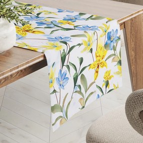 Biante Teflónový behúň na stôl TF-081 Žlto-modré ľalie na bielom 20x120 cm