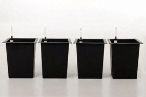 4-set hranatých plastových vložiek so samozavlažovacím setom, 32*29*29 cm, čierny