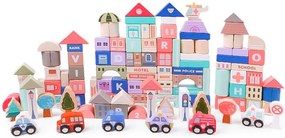 WELLHOX Drevené vzdelávacie bloky mesto s podložkou 115 ks