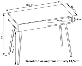 Písací stôl PETROF 1Z Dub / alpská biela - čierne nožičky, orientácia pravá