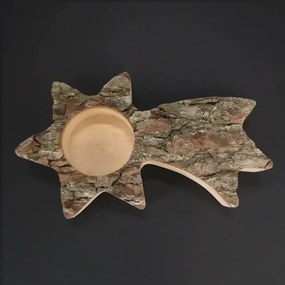 AMADEA Drevený svietnik s kôrou v tvare kométy, masívne drevo, 18x10x3 cm