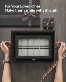 Box na hodinky s 12 priehradkami a zamatovou podšívkou, čierny