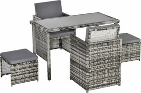 Outsunny Poly Rattan Sada Záhradného Nábytku s Vankúšmi 5 ks, Šedá | Aosom