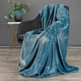 Luxusná modrá deka so zlatým ornamentom 150 x 200 cm