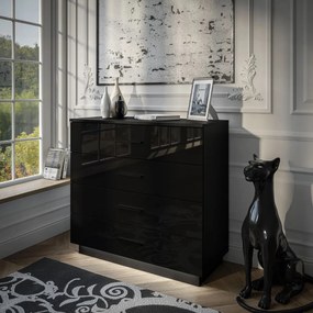 KOMODA MARION ČIERNÝ LESK / ČIERNA ÚCHYTKA LED 95