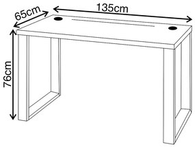 PC stôl Seman 135 cm s kovovými nohami a LED pásikom - biela / čierna