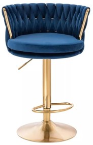 LuxuryForm DESIGN Barová stolička LYON VELUR na zlatom tanieri - modrá