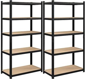 Regály s vysokou nosnosťou do 600 kg, garážové police 2 ks, 200 x 100 x 50 cm, čierne