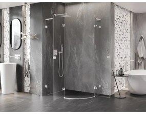 Mexen Lunar, L polkruhový sprchový kút naklápací doľava 90 x 70 cm, 8mm číre sklo, biely profil, 833L-090L-070P-20-00