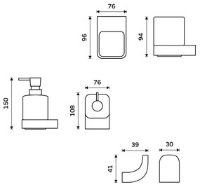 NIMCO NKC set-31K-T-90-Dávkovač mydla, stojan na kefky a nástenný háčik NIKAU