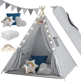 Jurhan Detský stan teepee JULIUS, 120x120x160cm, šedá/modrá