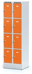 Alfa 3 Šatníková skrinka na sokli s úložnými boxami, 8 boxov, 1920 x 600 x 500 mm, otočný zámok, oranžové dvere